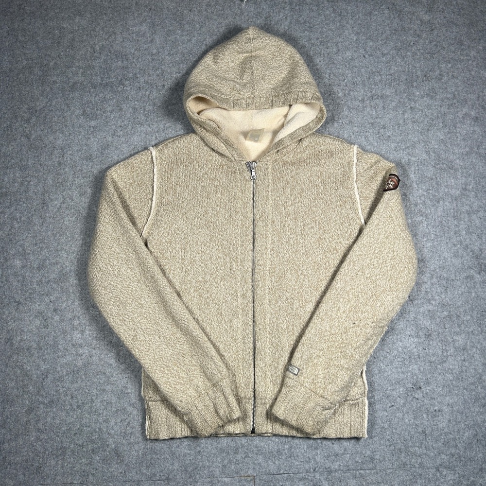 The North Face Hoodie Womens Medium Tan Full Zip Sherpa Lined KnitFleece